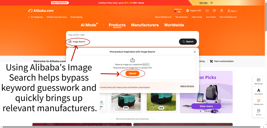 Alibaba image search tool for Amazon product sourcing